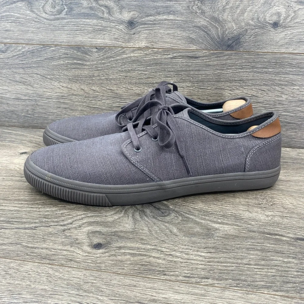 TOMS Carlo Low Top Sneaker Mens 13 Grey Heritage Canvas Lace Up Vegan 10019120